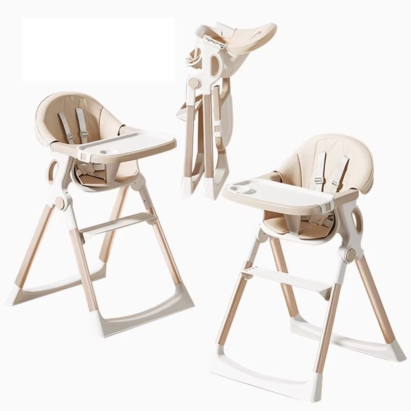 Little Mom Scaun de masa ultrapliabil pentru bebelusi cu structura piramidala design anti-ridicare echipat cu roti tavita si suport de picioare ajustabile manere de sustinere dimensiune 54 x 67 x 88 cm Khaki
