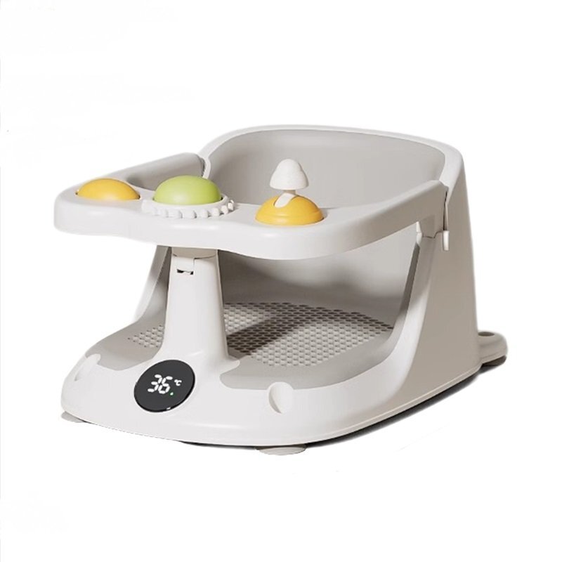 Little Mom Scaunel de baie pentru bebelusi AquaSafe Baby Seat Grey cu termometru digital bariera circulara 360 cu spatar ergonomic si pupitru de joaca incorporat compatibilitate universala