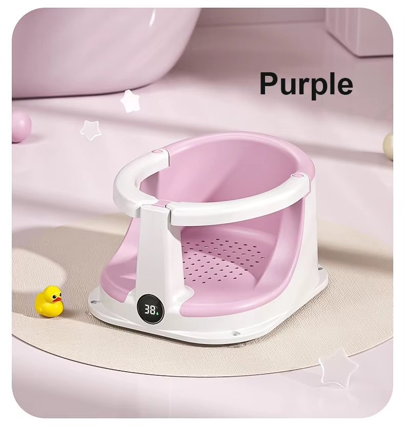 Little Mom Scaunel de baie pentru bebelusi BabySpa Pink termometru digital cu ecran tactil bariera circulara 360 cu spatar ergonomic compatibilitate universala si Jucarie rotativa tip spinner inclusa