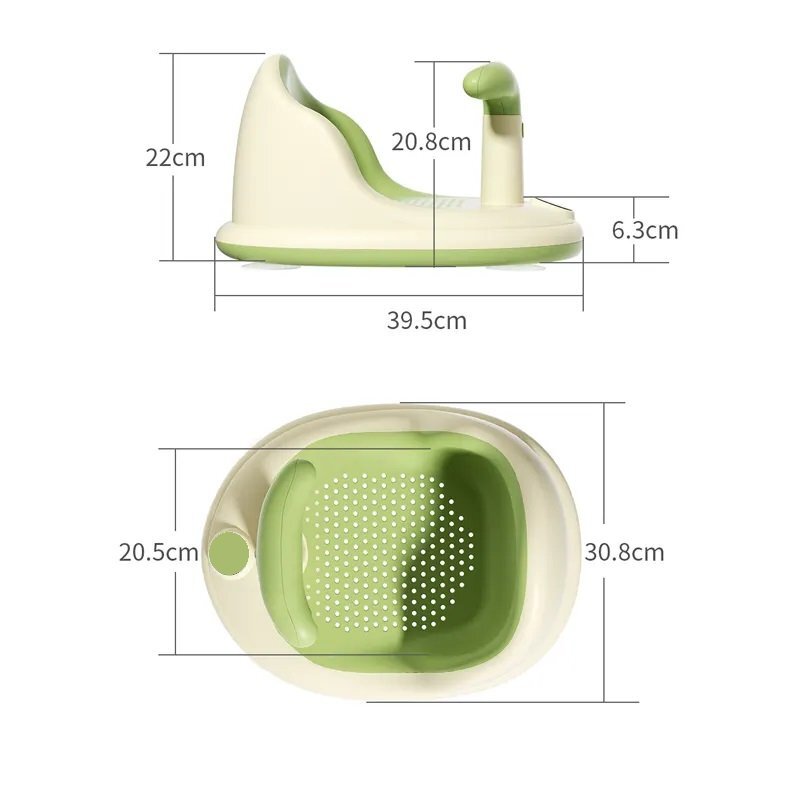 Little Mom Scaunel de baie pentru bebelusi Bubble Green multifunctional ergonomic cu maner de sustinere orificii pentru drenaj spatar si sezut antiderapant laterale deschise dimensiune 395 x 308 x 22 cm
