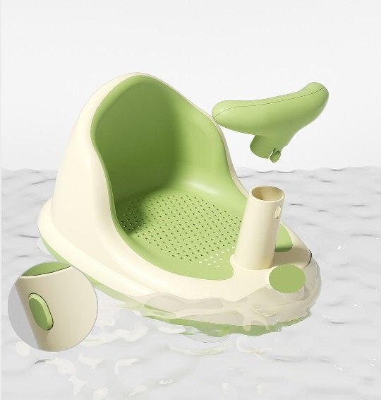 Little Mom Scaunel de baie pentru bebelusi Bubble Green multifunctional ergonomic cu maner de sustinere orificii pentru drenaj spatar si sezut antiderapant laterale deschise dimensiune 395 x 308 x 22 cm