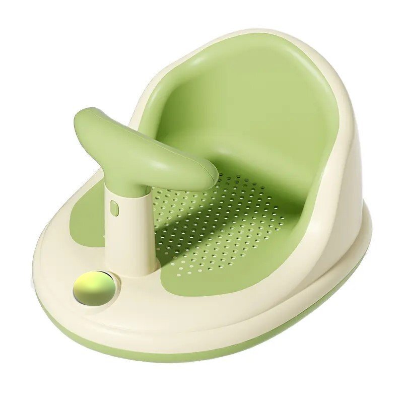 Little Mom Scaunel de baie pentru bebelusi Bubble Green multifunctional ergonomic cu maner de sustinere orificii pentru drenaj spatar si sezut antiderapant laterale deschise dimensiune 395 x 308 x 22 cm