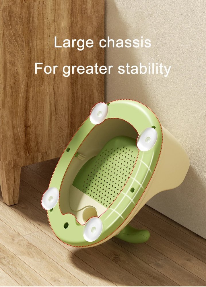 Little Mom Scaunel de baie pentru bebelusi Bubble Green multifunctional ergonomic cu maner de sustinere orificii pentru drenaj spatar si sezut antiderapant laterale deschise dimensiune 395 x 308 x 22 cm