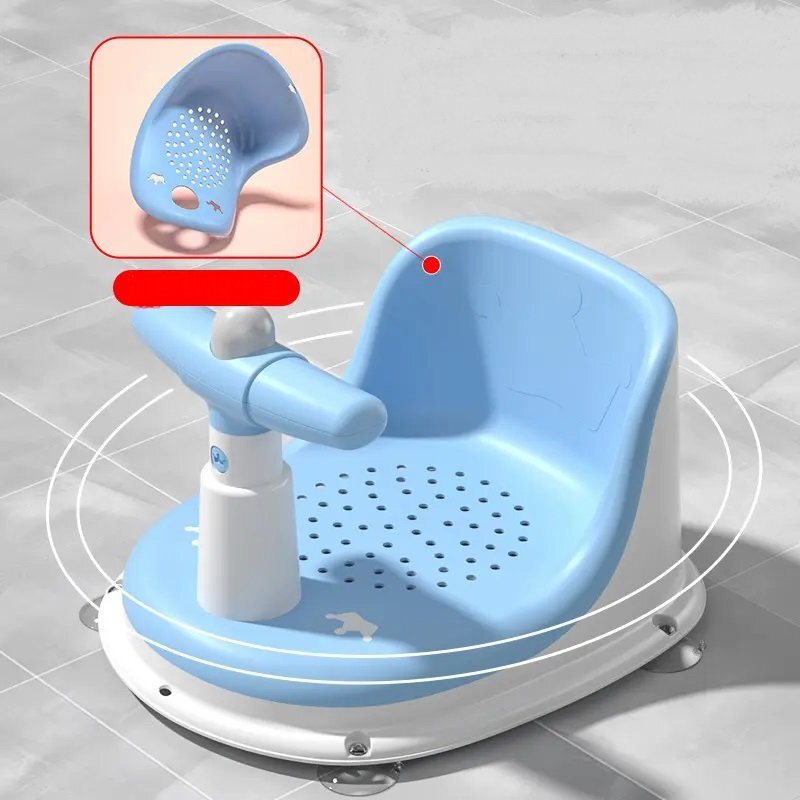 Little Mom Scaunel de baie pentru copii Baby Crown Blue design ergonomic cu spatar cu husa detasabila din cauciuc cu ghidon de sustinere si Claxon dimensiune 20 x 30 x 36 cm