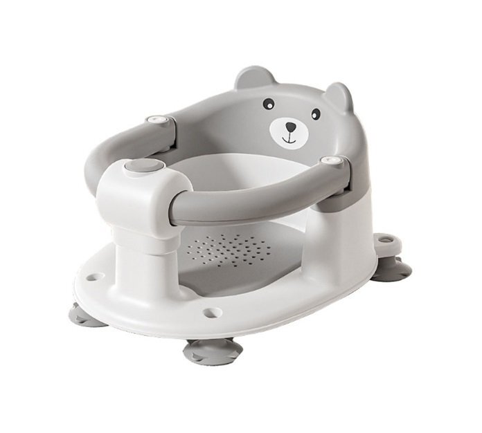 Little Mom Scaunel de baie pentru copii Bear Grey model universal cu spatar ergonomic ventuze de fixare brate mobile dimensiuni 21x41x24 cm