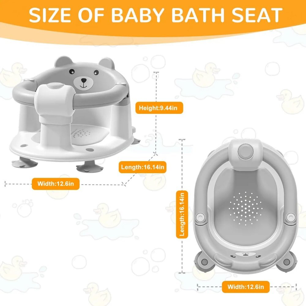 Little Mom Scaunel de baie pentru copii Bear Grey model universal cu spatar ergonomic ventuze de fixare brate mobile dimensiuni 21x41x24 cm