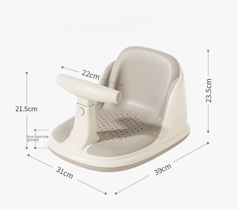 Little Mom Scaunel de baie pentru copii Cream design ergonomic cu spatar ghidon de sustinere husa detasabila din cauciuc fixare cu ventuze dimensiune 21.5 x 31 x 39 x 23.5 cm