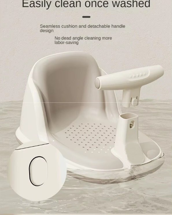 Little Mom Scaunel de baie pentru copii Cream design ergonomic cu spatar ghidon de sustinere husa detasabila din cauciuc fixare cu ventuze dimensiune 21.5 x 31 x 39 x 23.5 cm