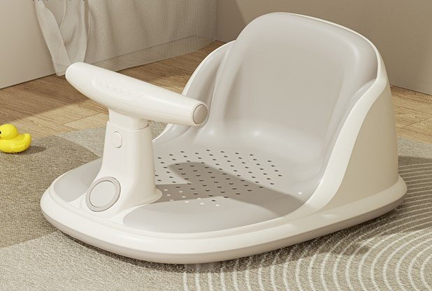 Little Mom Scaunel de baie pentru copii Cream design ergonomic cu spatar ghidon de sustinere husa detasabila din cauciuc fixare cu ventuze dimensiune 21.5 x 31 x 39 x 23.5 cm