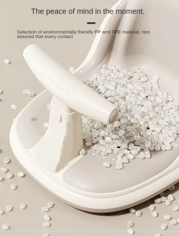 Little Mom Scaunel de baie pentru copii Cream design ergonomic cu spatar ghidon de sustinere husa detasabila din cauciuc fixare cu ventuze dimensiune 21.5 x 31 x 39 x 23.5 cm