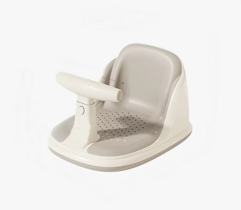 Little Mom Scaunel de baie pentru copii Cream design ergonomic cu spatar ghidon de sustinere husa detasabila din cauciuc fixare cu ventuze dimensiune 21.5 x 31 x 39 x 23.5 cm