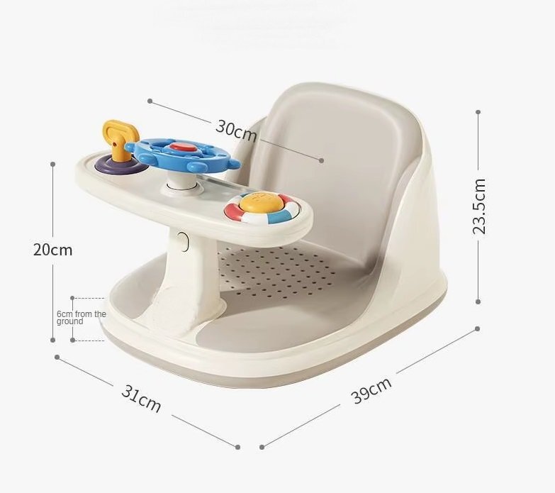 Little Mom Scaunel de baie pentru copii Cream Sailor ghidon de sustinere echipat cu jucarii sonore design ergonomic cu spatar husa detasabila din cauciuc fixare cu ventuze dimensiune 20 x 39 x 23.5 cm