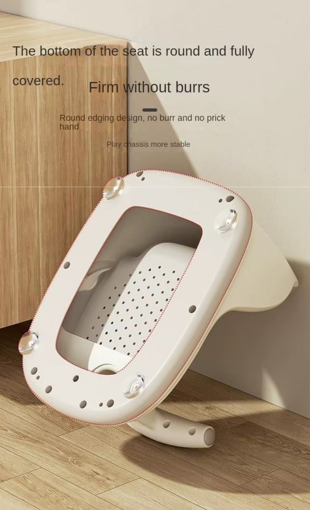 Little Mom Scaunel de baie pentru copii Cream Sailor ghidon de sustinere echipat cu jucarii sonore design ergonomic cu spatar husa detasabila din cauciuc fixare cu ventuze dimensiune 20 x 39 x 23.5 cm