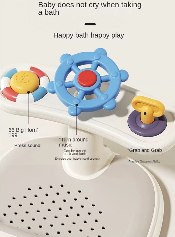 Little Mom Scaunel de baie pentru copii Cream Sailor ghidon de sustinere echipat cu jucarii sonore design ergonomic cu spatar husa detasabila din cauciuc fixare cu ventuze dimensiune 20 x 39 x 23.5 cm
