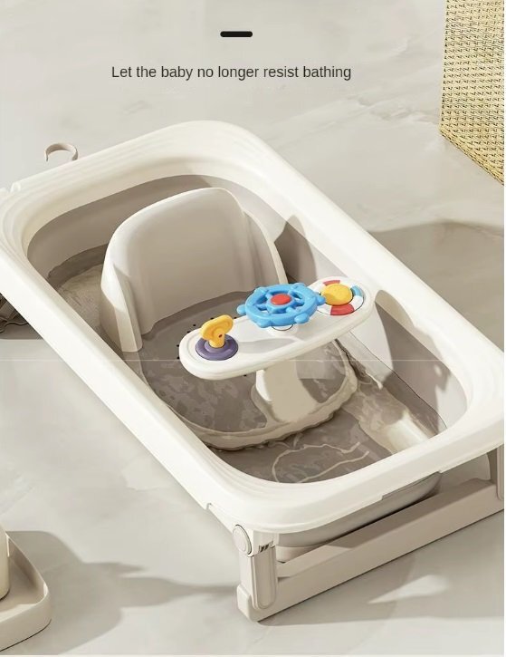 Little Mom Scaunel de baie pentru copii Cream Sailor ghidon de sustinere echipat cu jucarii sonore design ergonomic cu spatar husa detasabila din cauciuc fixare cu ventuze dimensiune 20 x 39 x 23.5 cm