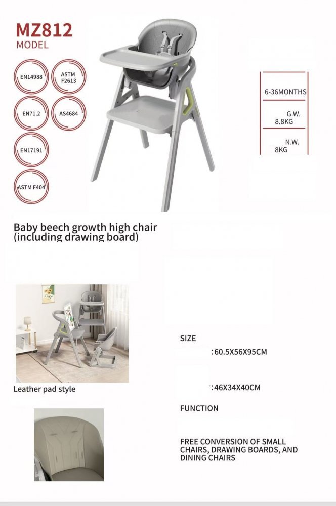 Little Mom Scaunel de masa multifunctional 2-in-1 pentru copii Grey design evolutiv si ergonomic tavita dubla reglabila