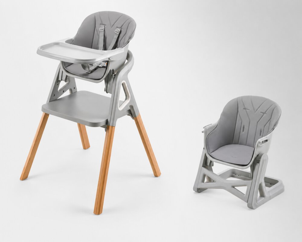 Little Mom Scaunel de masa multifunctional 2-in-1 pentru copii Grey design evolutiv si ergonomic tavita dubla reglabila
