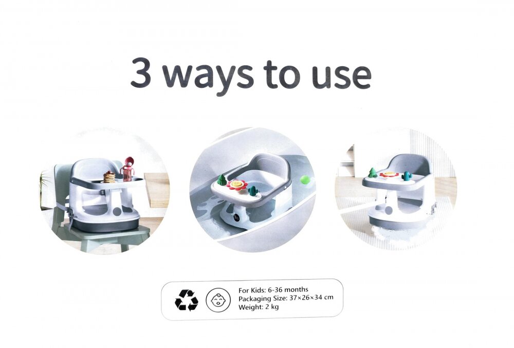 Little Mom Scaunel tip booster pentru copii Grey cu termometru digital fahrenheit incorporat si masuta frontala dotata cu jucarii fixare universala