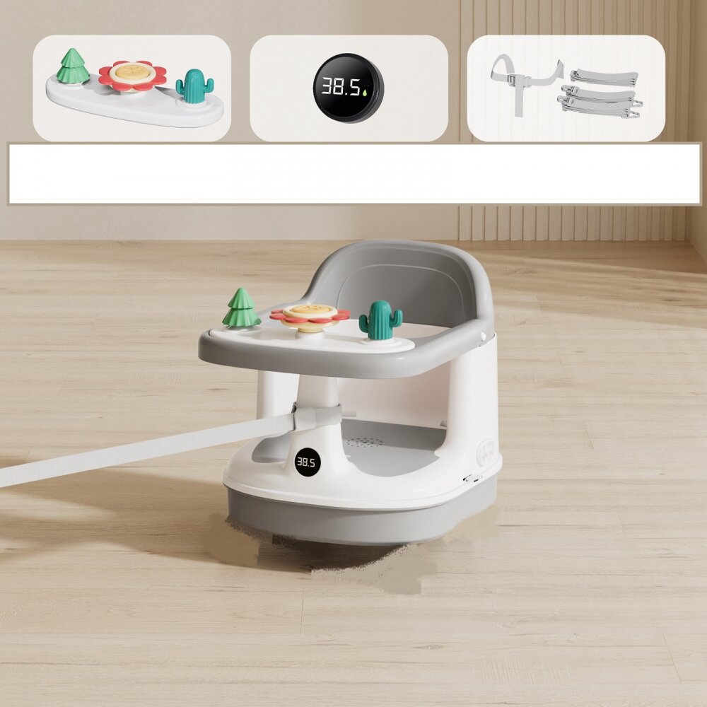 Little Mom Scaunel tip booster pentru copii Grey cu termometru digital fahrenheit incorporat si masuta frontala dotata cu jucarii fixare universala