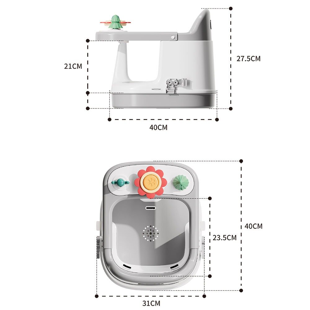 Little Mom Scaunel tip booster pentru copii Grey cu termometru digital fahrenheit incorporat si masuta frontala dotata cu jucarii fixare universala