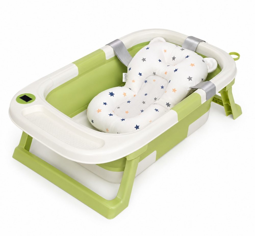 Little Mom Set Cadita Green ultrapliabila si hamac pentru copii cu dop evacuare display afisare temperatura margini rotunjite dimensiuni 69.5 x 21 x 42 cm