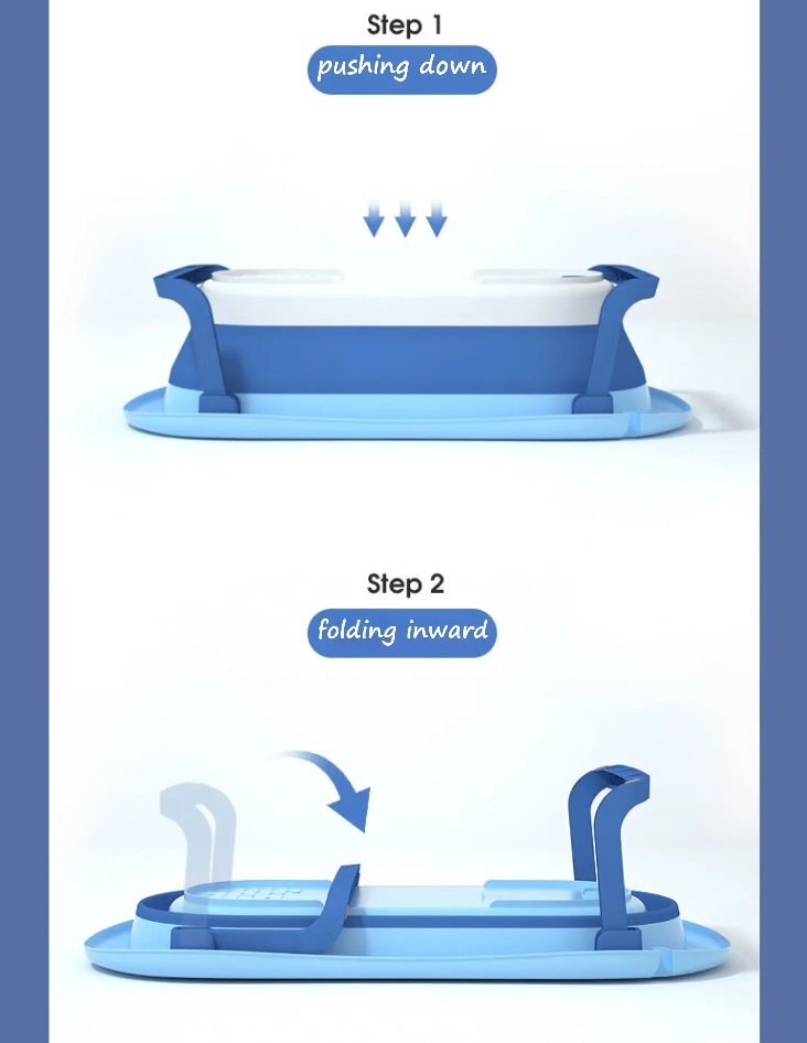 Little Mom Set Cadita pliabila Blue cu termometru integrat hamac picioare anti-derapante dop evacuare fara bpa varsta recomandata 0 luni+