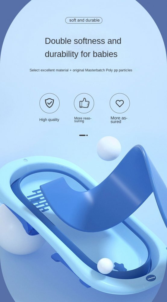 Little Mom Set Cadita pliabila Blue cu termometru integrat hamac picioare anti-derapante dop evacuare fara bpa varsta recomandata 0 luni+