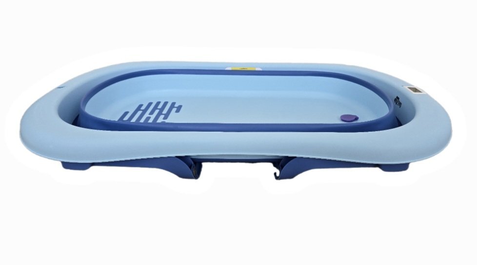 Little Mom Set Cadita pliabila Blue cu termometru integrat hamac picioare anti-derapante dop evacuare fara bpa varsta recomandata 0 luni+