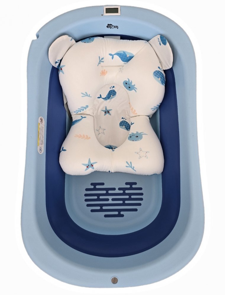 Little Mom Set Cadita pliabila Blue cu termometru integrat hamac picioare anti-derapante dop evacuare fara bpa varsta recomandata 0 luni+