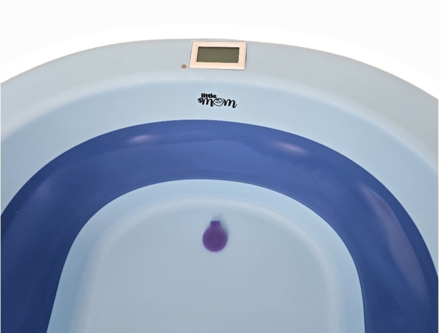 Little Mom Set Cadita pliabila Blue cu termometru integrat hamac picioare anti-derapante dop evacuare fara bpa varsta recomandata 0 luni+