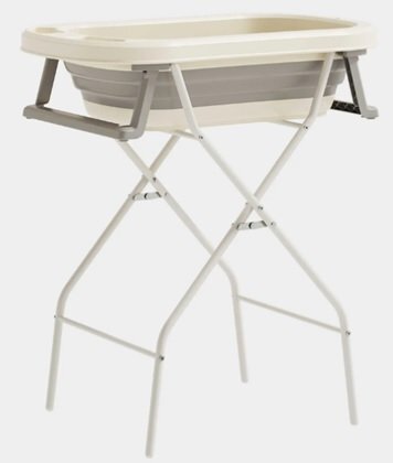 Little Mom Set Cadita pliabila pentru bebelui cu suport metalic si Perna Ergonomica Grey