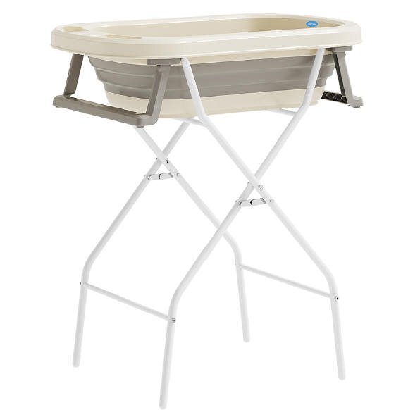 Little Mom Set Cadita pliabila pentru bebelui cu suport metalic si Perna Ergonomica Grey