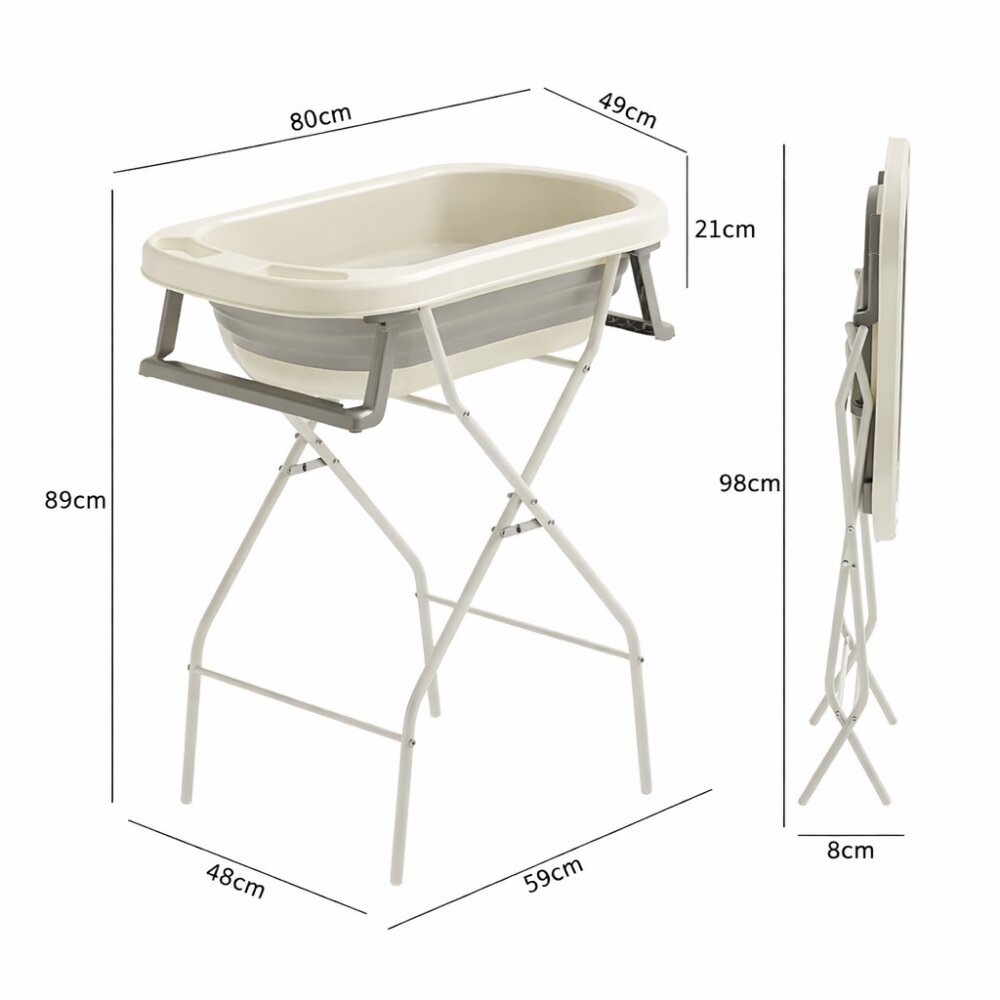 Little Mom Set Cadita pliabila pentru bebelui cu suport metalic si Perna Ergonomica Grey