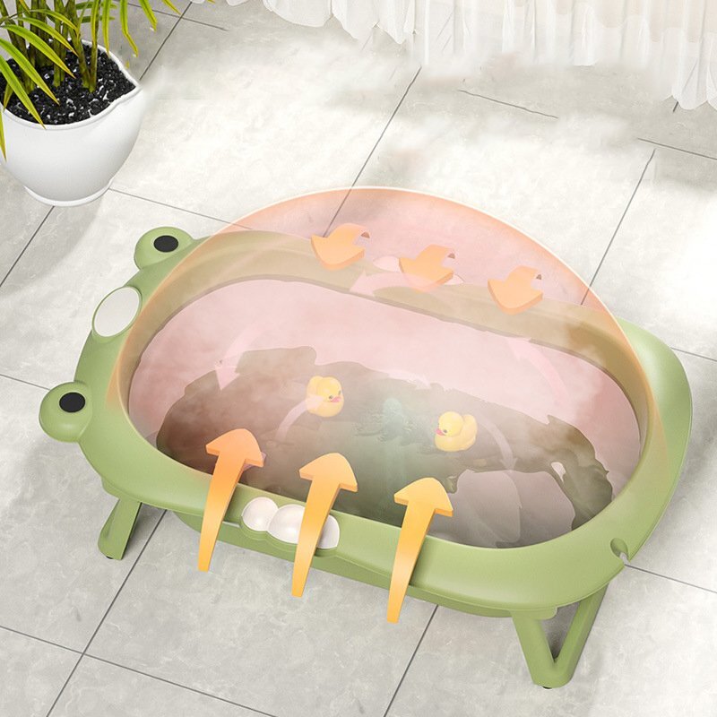Little Mom Set Cadita pliabila pentru bebelusi blue cu termometru digital dop de scurgere dimensiune 80 x 52 x 23 cm si Suport anatomic inclus