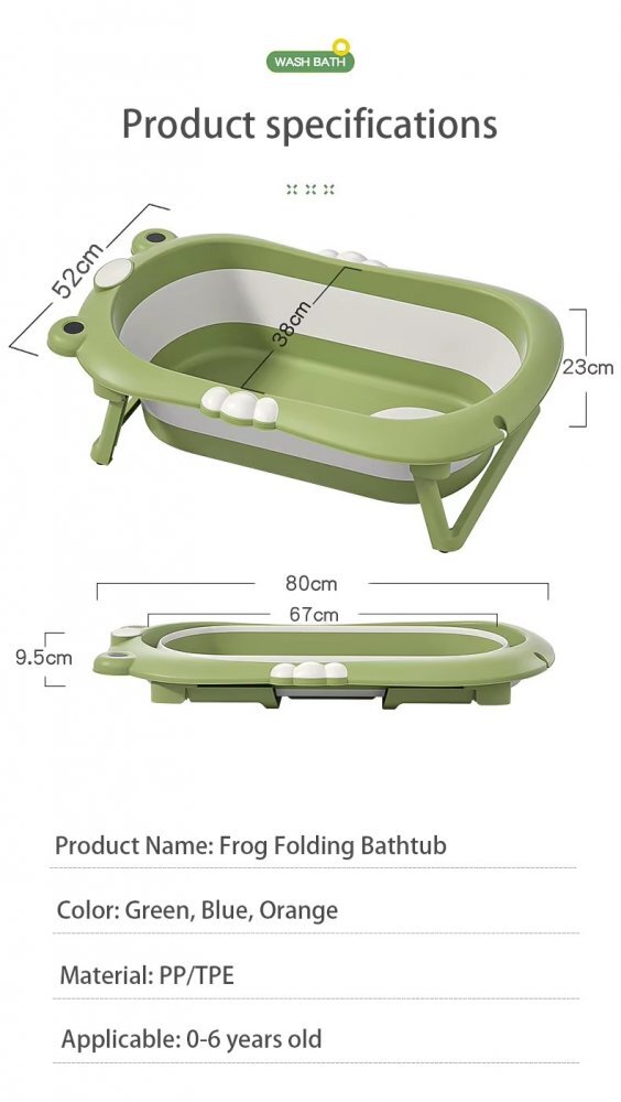 Little Mom Set Cadita pliabila pentru bebelusi green cu termometru digital dop de scurgere dimensiune 80 x 52 x 23 cm si Suport anatomic inclus