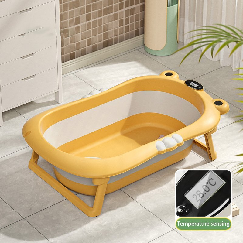 Little Mom Set Cadita pliabila pentru bebelusi orange cu termometru digital dop de scurgere dimensiune 80 x 52 x 23 cm si Suport anatomic inclus