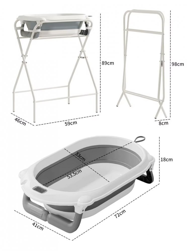 Little Mom Set Cadita pliabila pentru copii BabyComfort Grey cu suport metalic pliabil si afisaj de temperatura design 2 in 1 modern robust si durabil