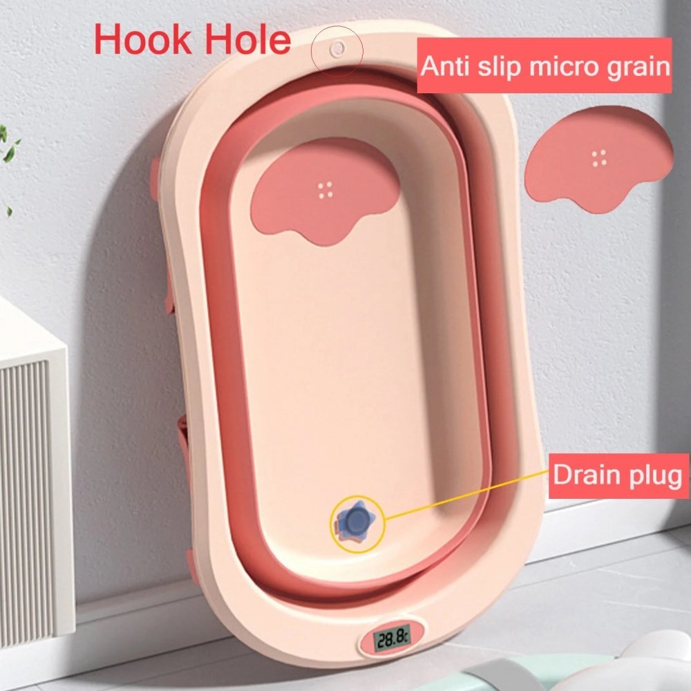 Little Mom Set cadita pliabila pentru copii Dino Pink cu pernuta bebelusi detasabila termometru display digital incorporat dop scurgere picioruse antiderapante design ergonomic80 x 50 x 24 cm