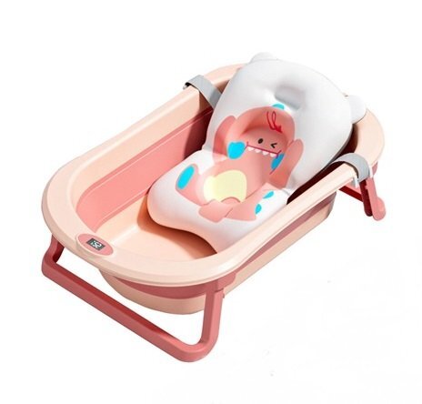 Little Mom Set cadita pliabila pentru copii Dino Pink cu pernuta bebelusi detasabila termometru display digital incorporat dop scurgere picioruse antiderapante design ergonomic80 x 50 x 24 cm