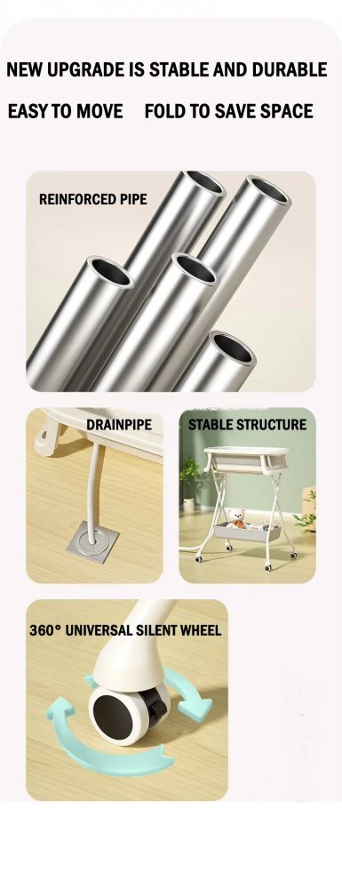 Little Mom Set Cadita pliabila pentru copii Grey cu Suport metalic reglabil pe 3 nivele de inaltime echipat cu roti silentioase 360 grade design robust si durabil Cos de depozitare integrat afisaj de temperatura