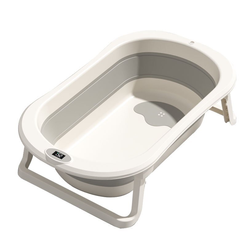 Little Mom Set cadita pliabila pentru copii Royal Grey echipata cu termometru display digital design modern margini rotunjite si suport anatomic inclus dimensiune 76 x 21 x 49 cm