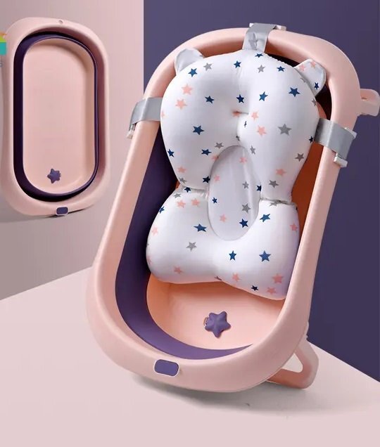 Little Mom Set Cadita pliabila Purple cu termometru integrat hamac picioare anti-derapante dop evacuare fara bpa varsta recomandata 0 luni+