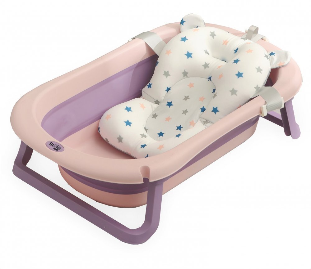 Little Mom Set Cadita pliabila Purple cu termometru integrat hamac picioare anti-derapante dop evacuare fara bpa varsta recomandata 0 luni+