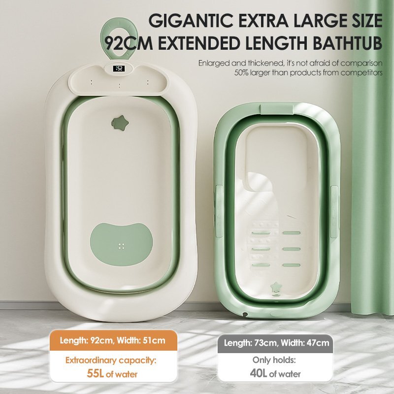 Little Mom Set cadita pliabila XLarge pentru copii Grey echipata cu termometru display digital design modern margini rotunjite capacitate 55L si suport anatomic inclus