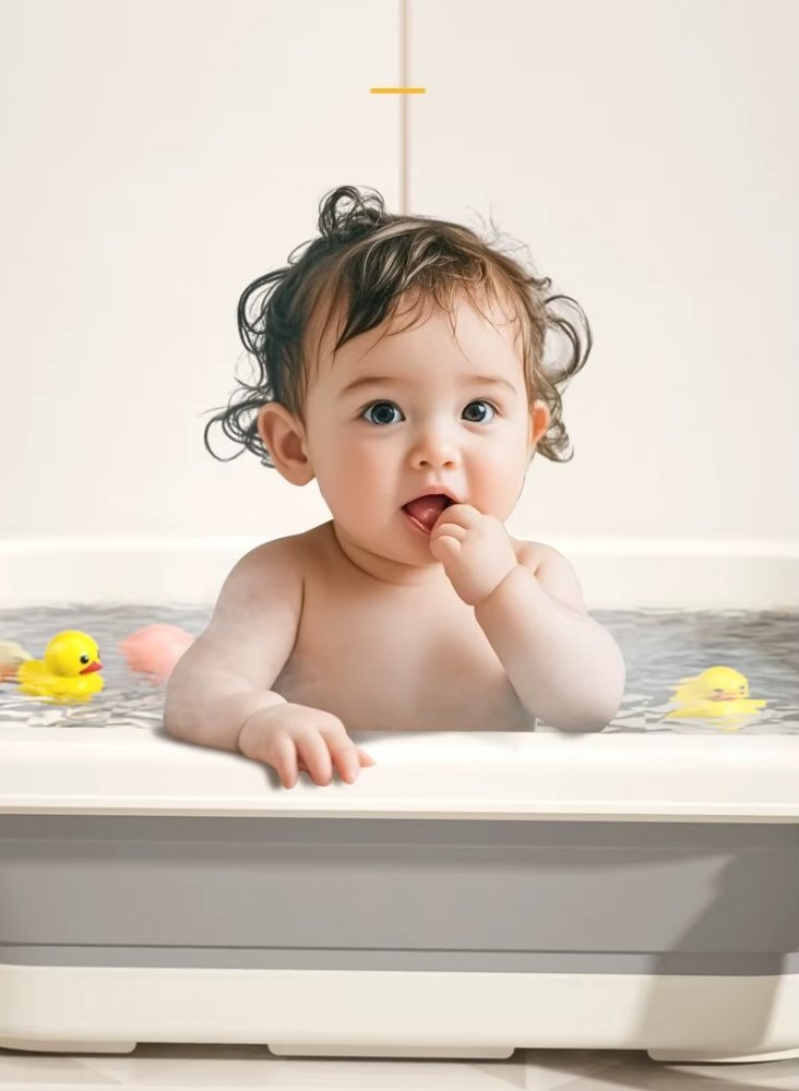 Little Mom Set Cadita si Suport anatomic detasabil pentru bebelusi Blue cu afisaj temperatura digital design pliabil si compact cu suprafete antiderapante finisaje netede si sistem de agatare