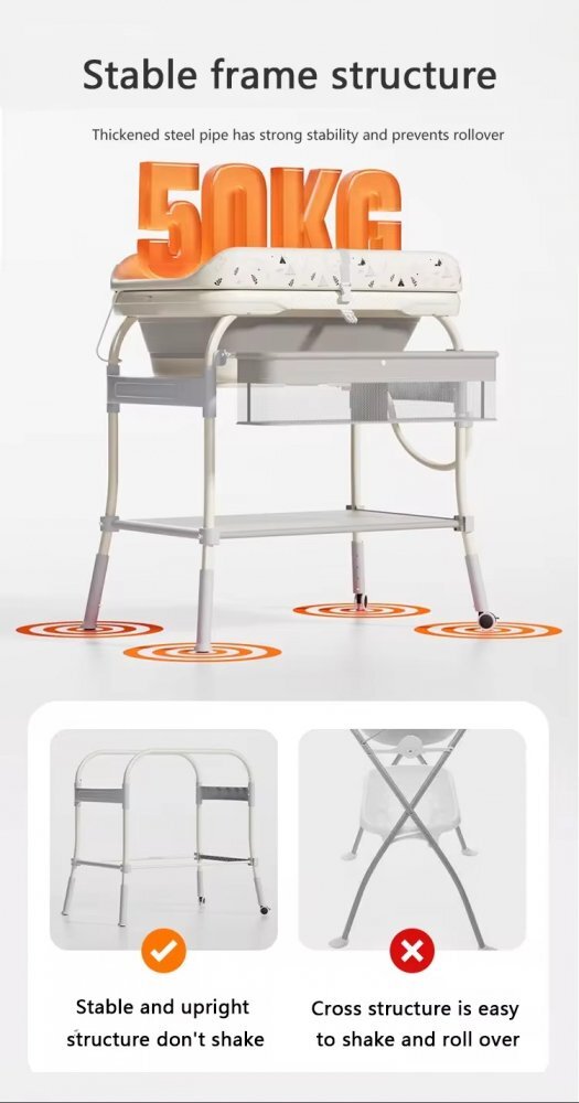 Little Mom Set de baie 2 in 1 pentru copii Grey cu masuta de infasat salteluta cu masuratoare integrata cadita cu termometru digital incorporat dimensiune 54 x 83 x 93 cm