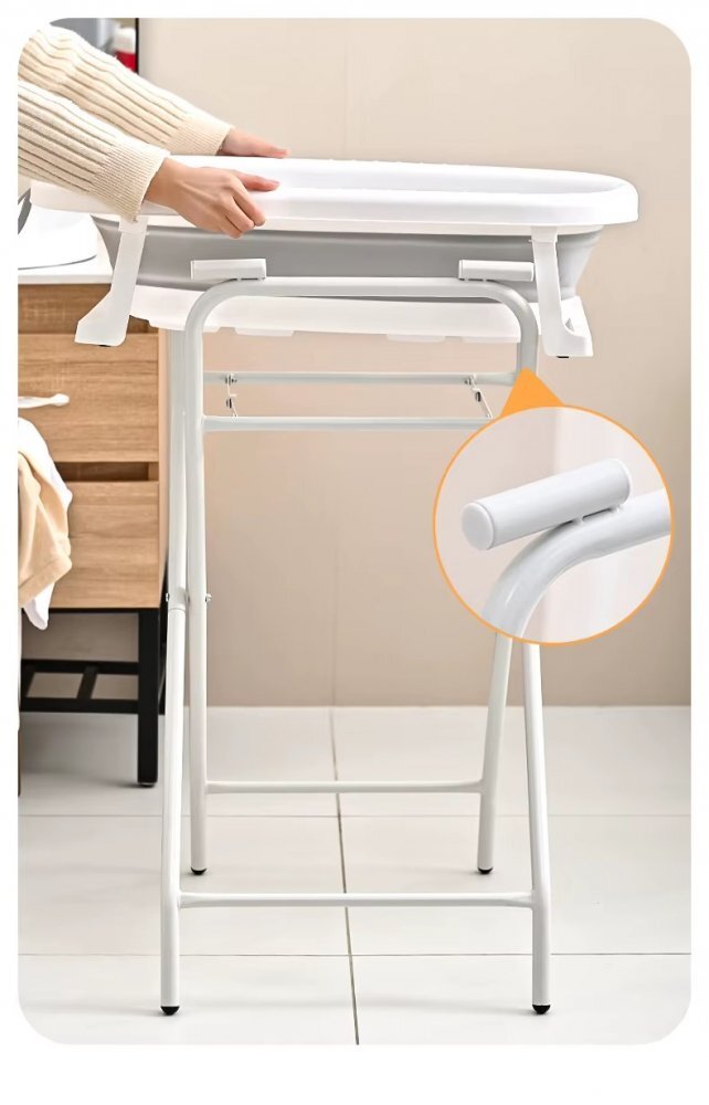 Little Mom Set de baita pentru bebelusi Grey include Cadita pliabila cu termometru digital integrat dimensiune 76 x 21 x 49 cm si Stativ metalic pliabil inclus