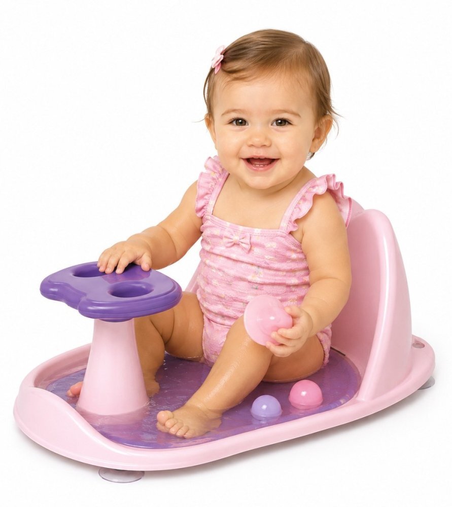 Little Mom Suport de baie Baby Shower Pink cu ventuze si spatar varsta 6 luni+
