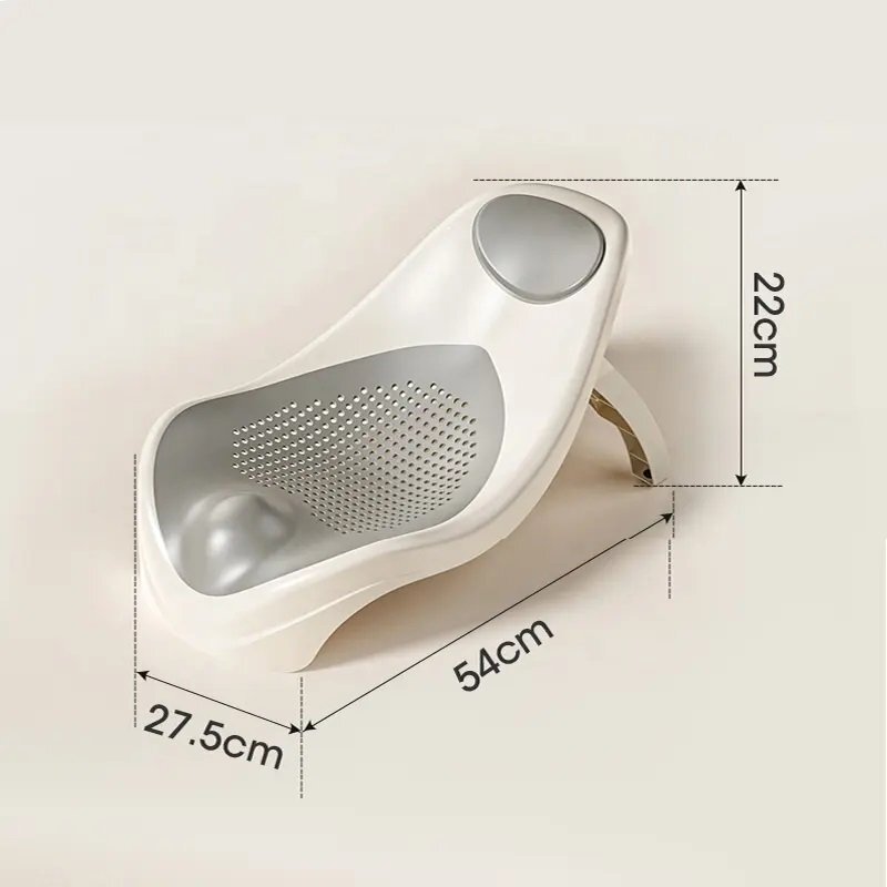 Little Mom Suport de baie pentru bebelusi Blue design ergonomic pliabil prevazut cu tetiera si suprafata texturata cu gauri de scurgere a apei dimensiune 54 x 27.5 x 22 cm