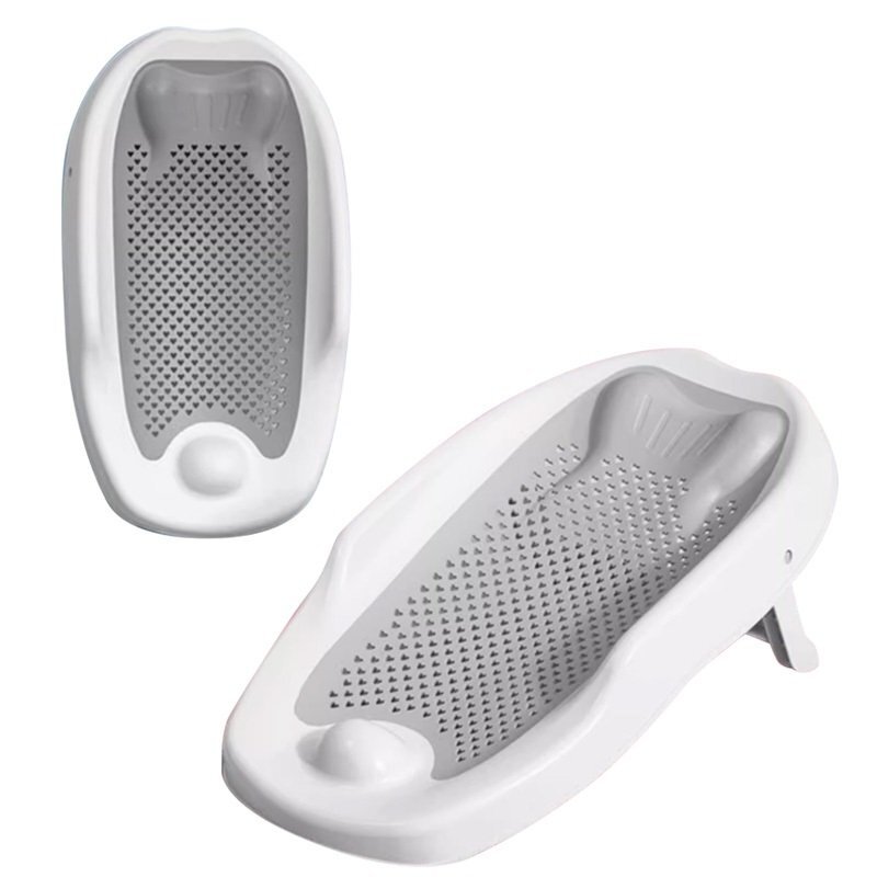 Little Mom Suport de baie pentru bebelusi Grey ComfortBath Baby design ergonomic pliabil usor de transportat prevazut cu tetiera suprafata texturata cu orificii de drenaj material non-toxic